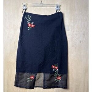 Vintage Y2K Black Midi Floral Embroidered Cotton Skirt 9 Eye Candy